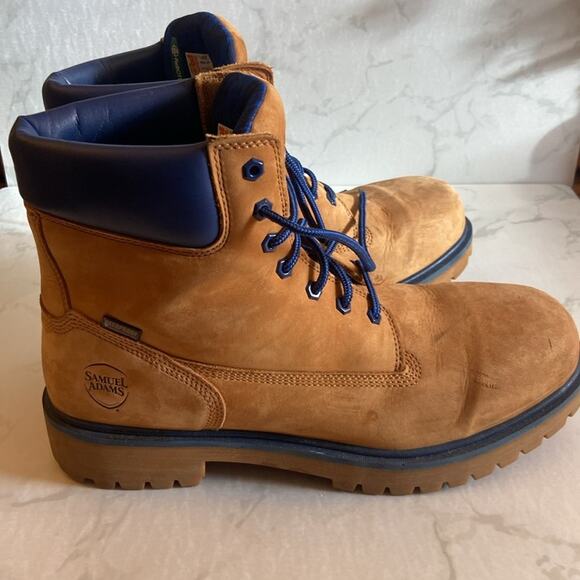 Limited Edition Rare Sam Adams X Timberland Men's Tan Blue Work Boots 14 - Picture 3 of 9